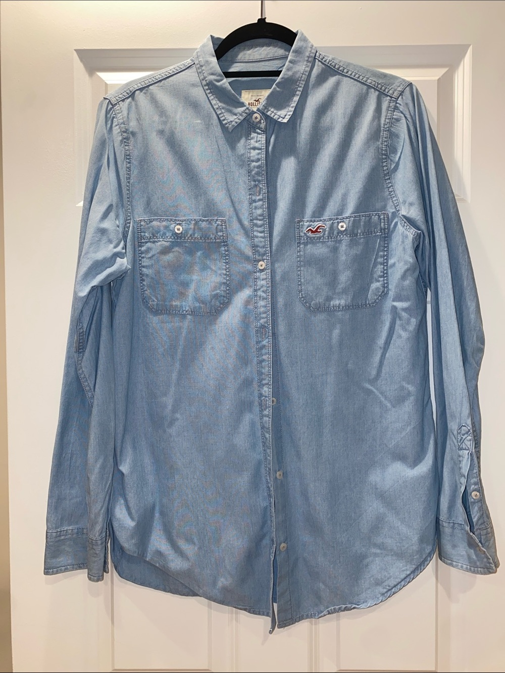 Hollister Womens Large Denim Light Blue Long Sleeve Cotton